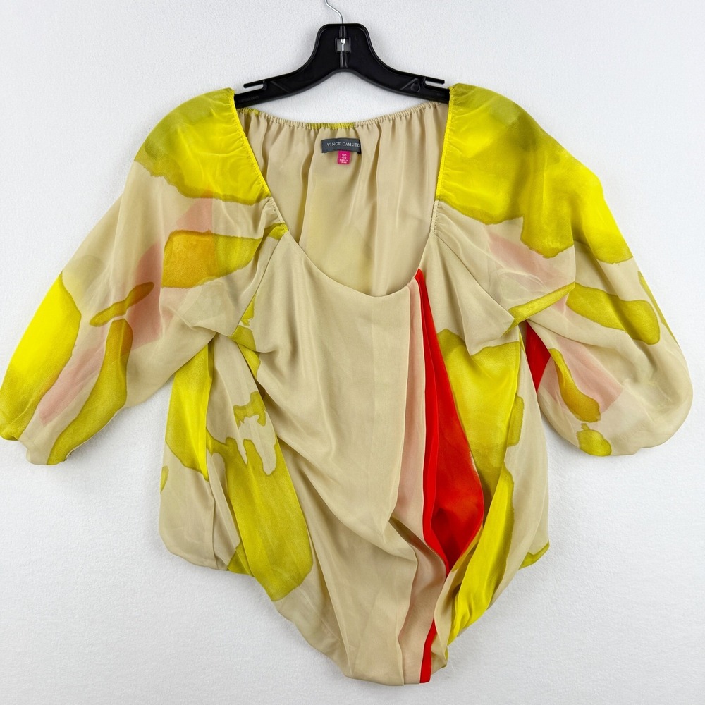 Vince Camuto Blouse Balloon‎ Sleeve Abstract Print Top XS